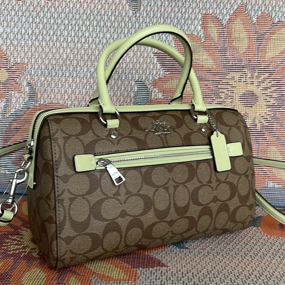 Coach Rowan Satchel In Signature Canvas SV/Khaki/Pale Lime